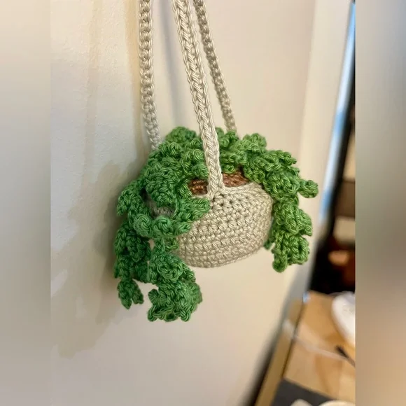 Handcrafted Crochet Hanging Plant Fern Decor Home Car Desk Accessory - Picture 4 of 8